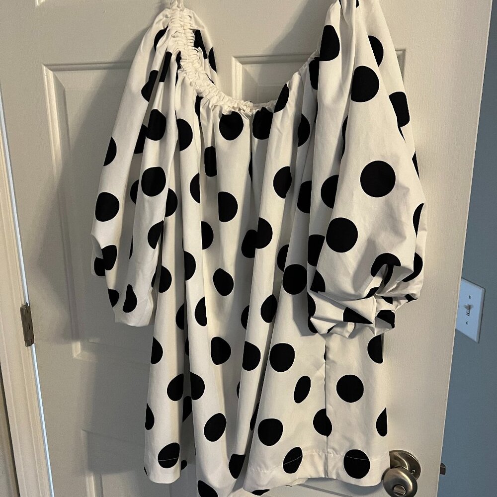 Vici Polka Dot off the shoulder dress